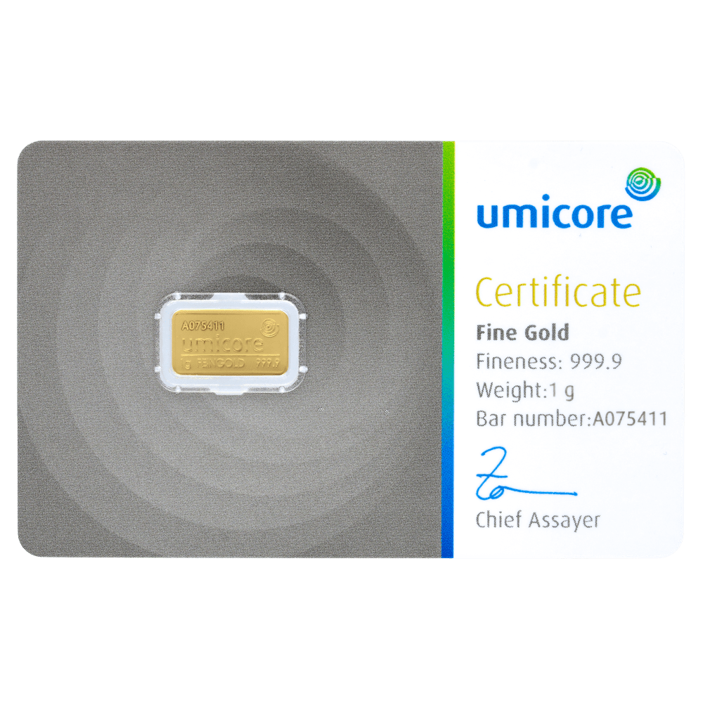Goudbaar Umicore 1 gram met certificaat
