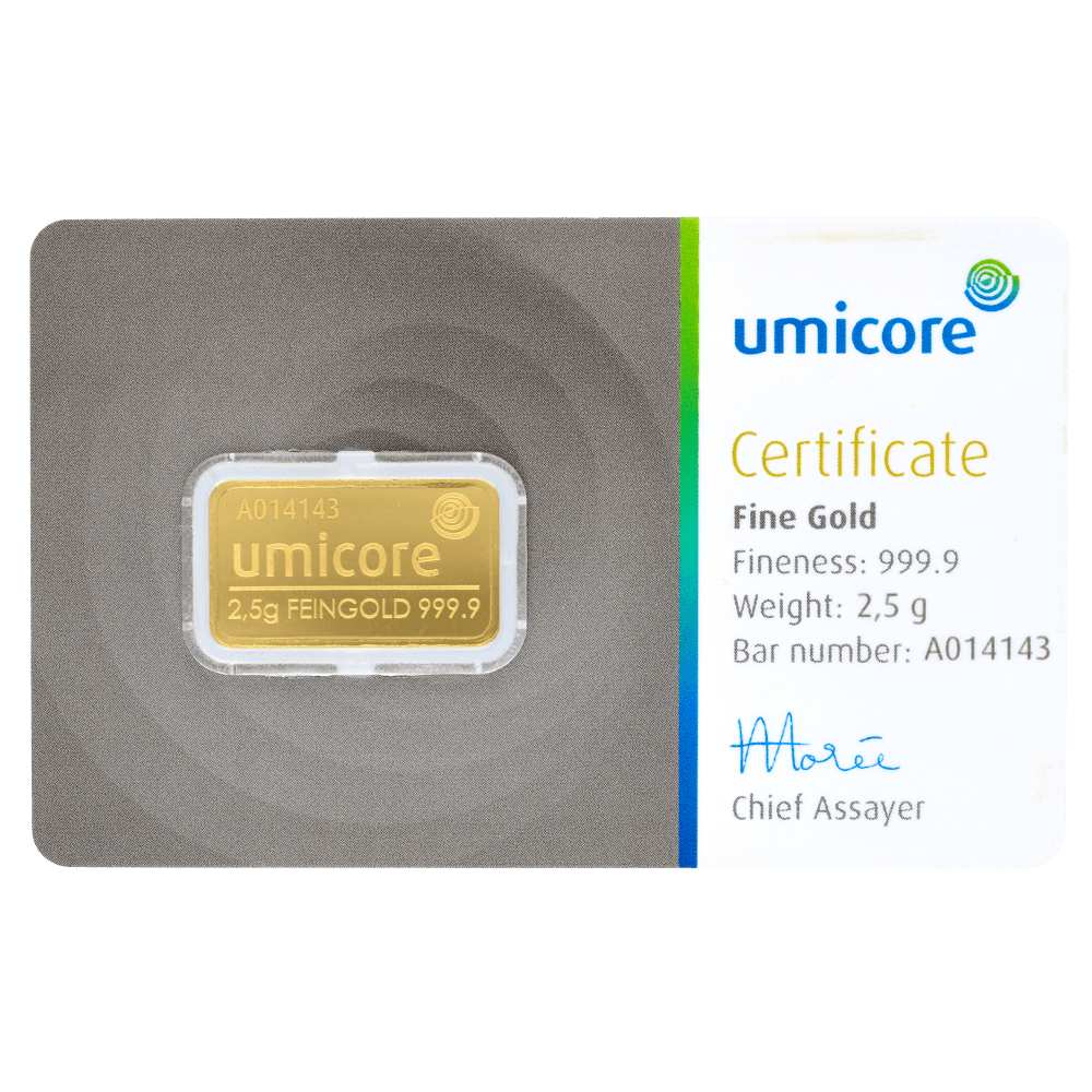 Goudbaar Umicore 2,5 gram met certificaat