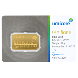 Goudbaar Umicore 10 gram met certificaat