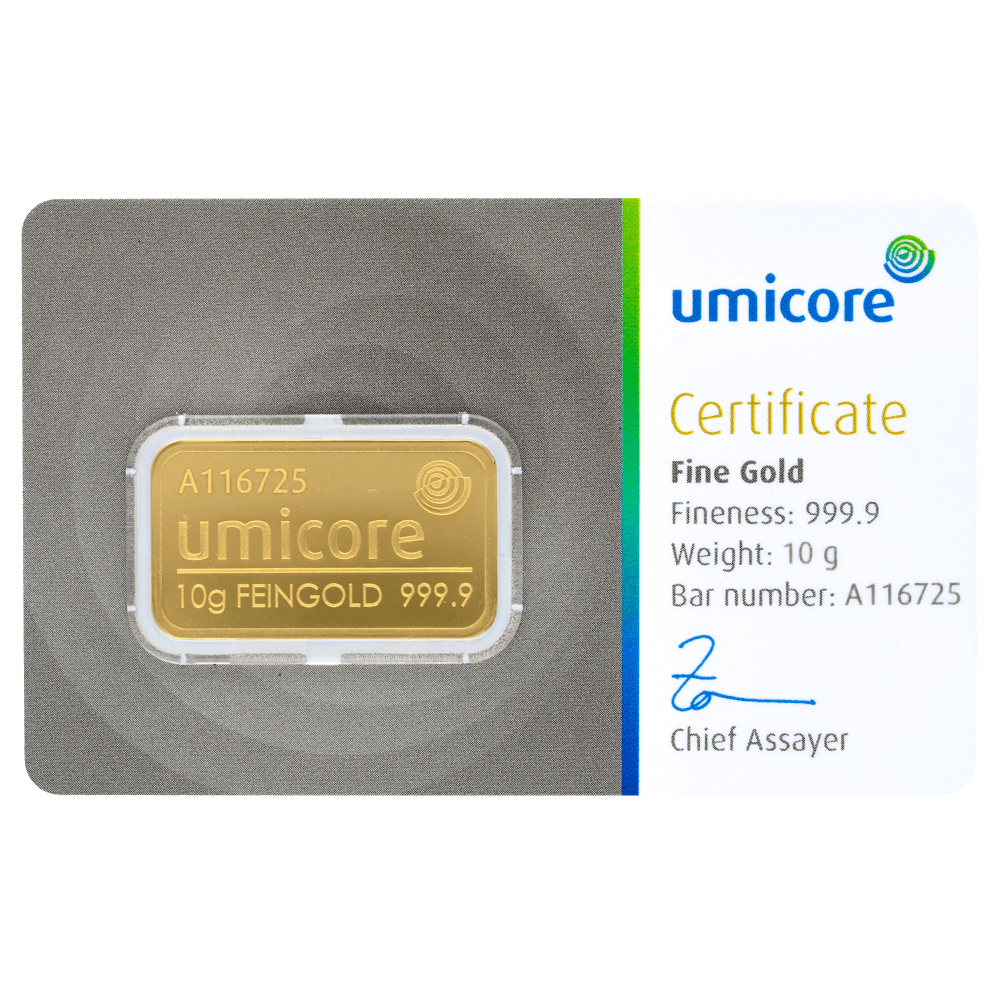 Goudbaar Umicore 10 gram met certificaat