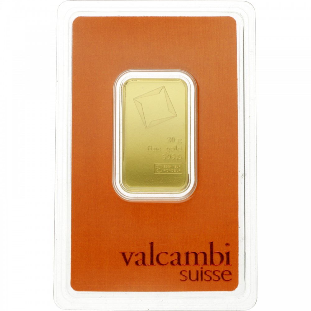 Goudbaar Valcambi 20 gram met certificaat